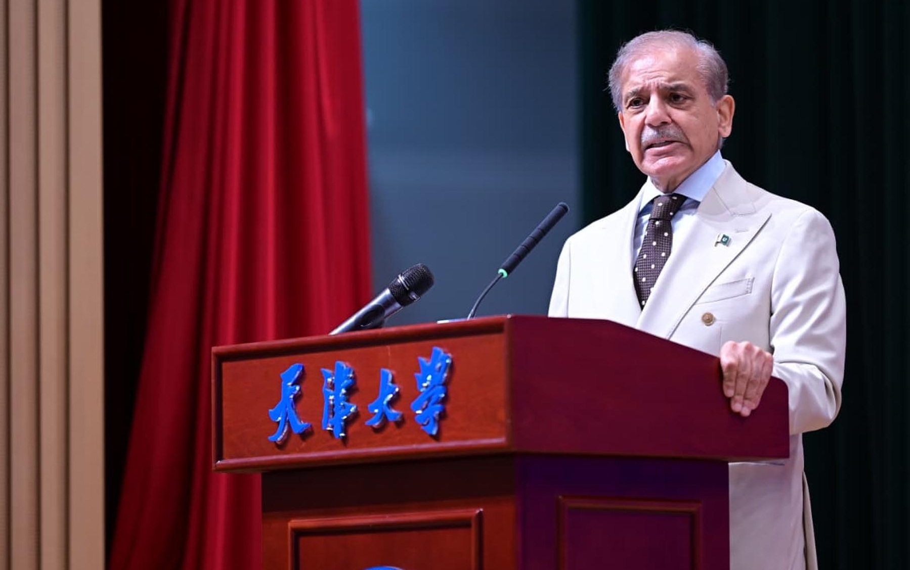 Prime Minister Shehbaz Sharif at Tianjin University in China’s Tianjin national city